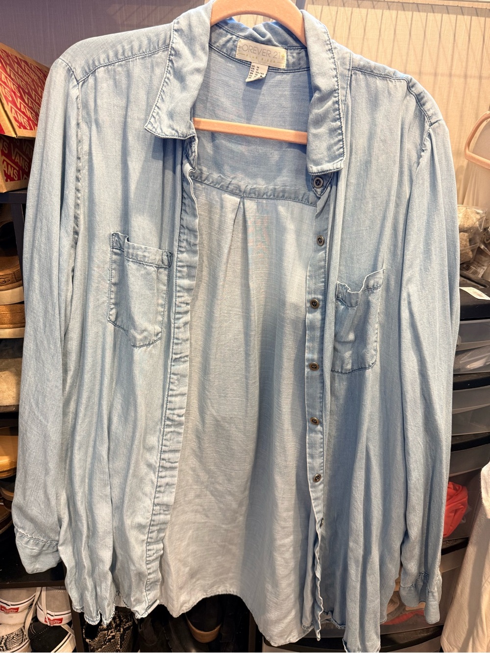 Forever 21 Light Wash Denim-Style Button-Up Shirt